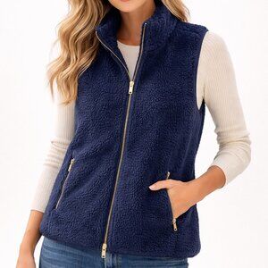 J. Crew Excursion Plush Fleece Vest Navy Blue Zip Front Medium
